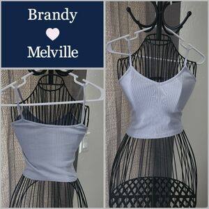 Brandy Melville Light Baby Blueish-gray Ribbed V-Neck Camisole Top Size XS/S